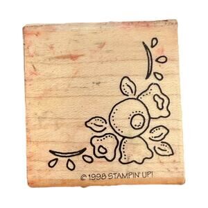 Stampin Up! Vintage 1998 Floral Flower Corner Border Rubber Stamp